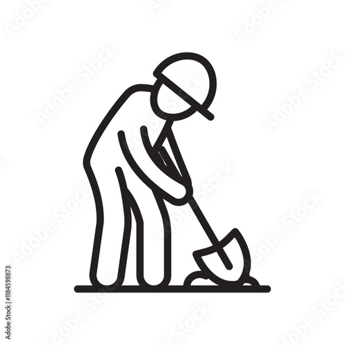Worker digging icon Simple thin outline