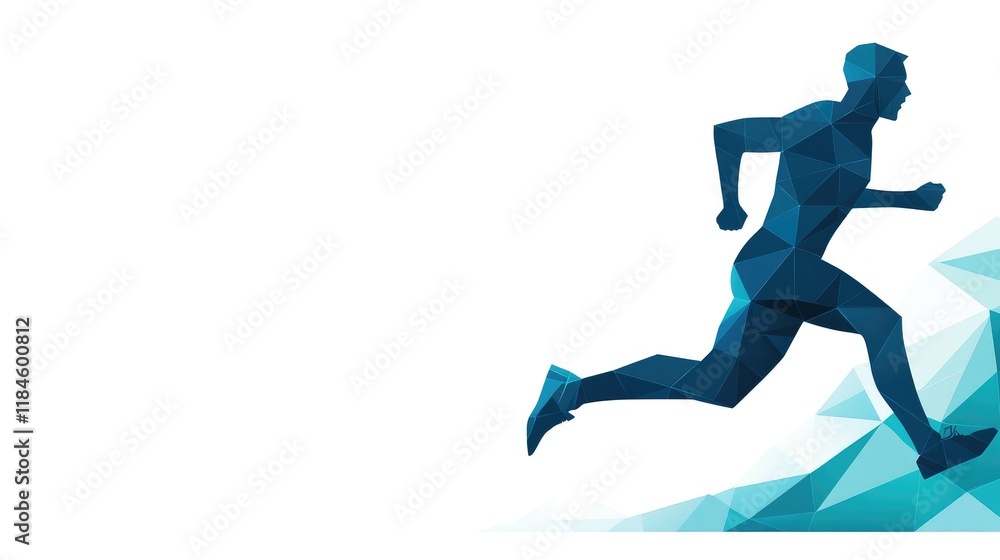 Abstract polygonal illustration of a runner in motion against a white background. Abstract polygonal illustration of a runner in motion against a white background.