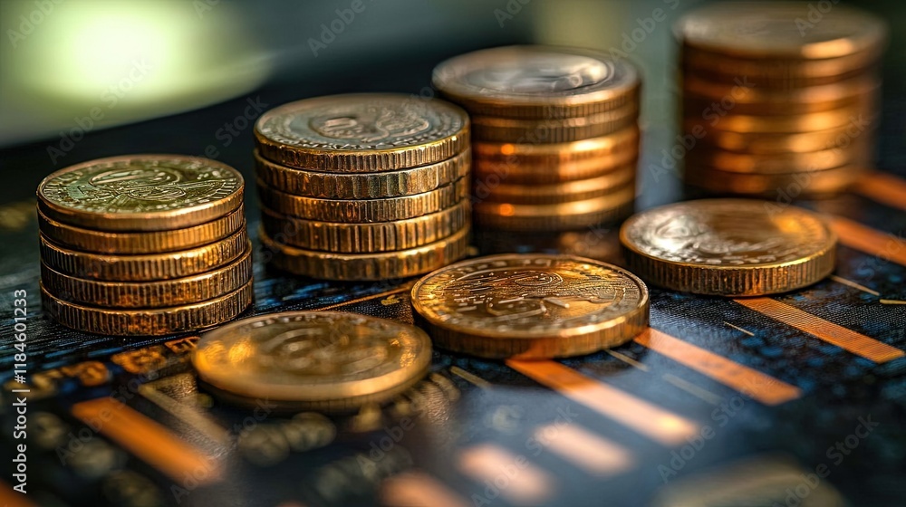 A collection of stacked coins on a dark surface, suggesting themes of finance and investment. A collection of stacked coins on a dark surface, suggesting themes of finance and investment.
