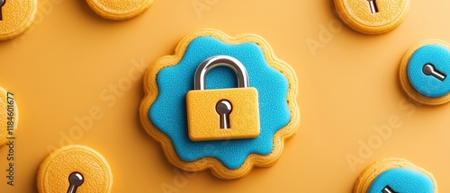 Colorful cookie with a padlock symbolizing security and protection