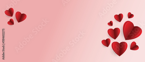 Obraz na płótnie Paper elements in the shape of hearts flying on pink background. Vector symbols of love for Happy Women's, Mother's, Valentine's Day, birthday greeting card design w salonie