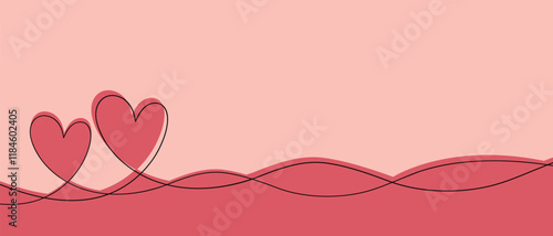 Obraz na płótnie Continuous line drawing of heart and words. Vector illustration. One single line drawing of love concept cute heart shaped for greeting card. Romantic symbol for wedding invitation, Valentine's Day. w salonie