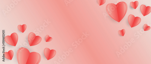 Obraz na płótnie Paper elements in the shape of hearts flying on pink background. Vector symbols of love for Happy Women's, Mother's, Valentine's Day, birthday greeting card design w salonie