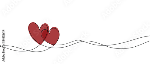 Obraz na płótnie Continuous line drawing of heart and words. Vector illustration. One single line drawing of love concept cute heart shaped for greeting card. Romantic symbol for wedding invitation, Valentine's Day. w salonie