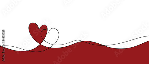 Obraz na płótnie Continuous line drawing of heart and words. Vector illustration. One single line drawing of love concept cute heart shaped for greeting card. Romantic symbol for wedding invitation, Valentine's Day. w salonie