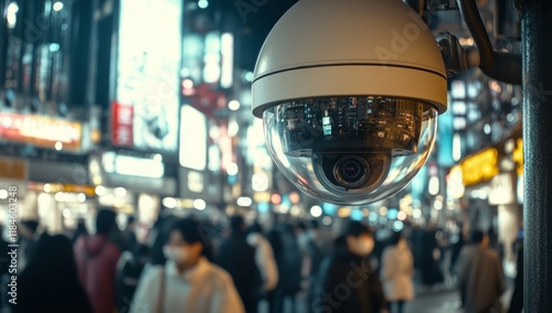 Wallpaper Mural A close-up of an outdoor CCTV camera in the center, with people walking around on a busy street. Torontodigital.ca