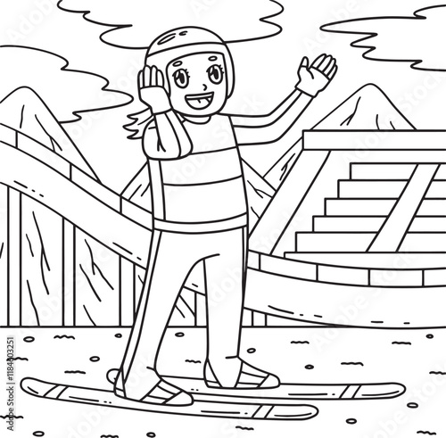 Female Ski Jumper Wearing Helmet Coloring Page