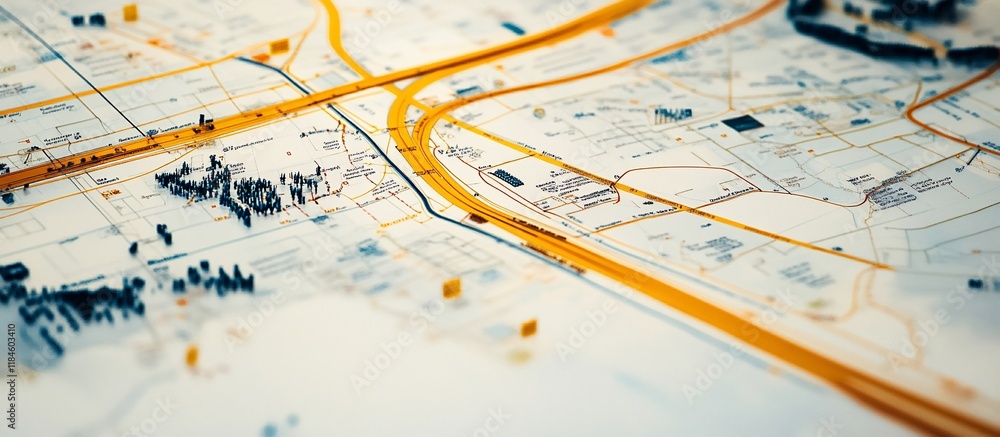 Obraz premium Detailed city map showing roads, highways, and urban areas.