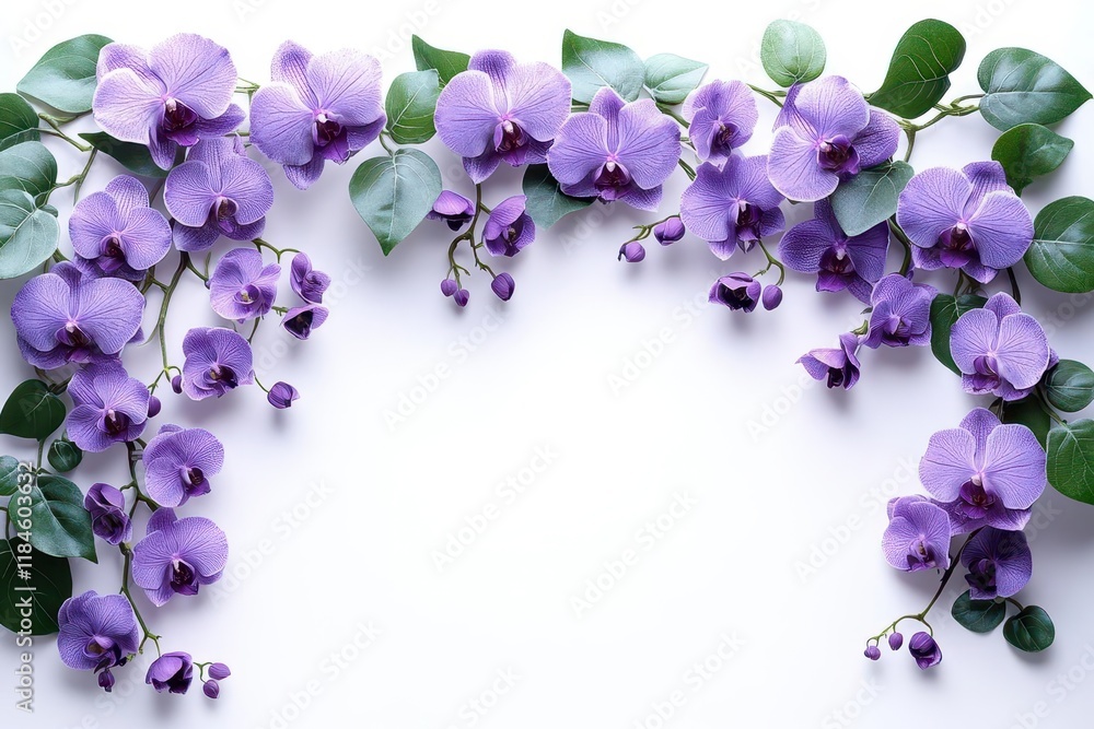 enchanted tropical vine with exotic leaves and delicate purple orchids twisting gracefully isolated on pure white background for nature design enchanted tropical vine with exotic leaves and delicate purple orchids twisting gracefully isolated on pure white background for nature design