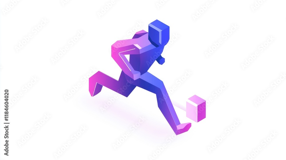 Isometric illustration of a person running with a backpack. Isometric illustration of a person running with a backpack.
