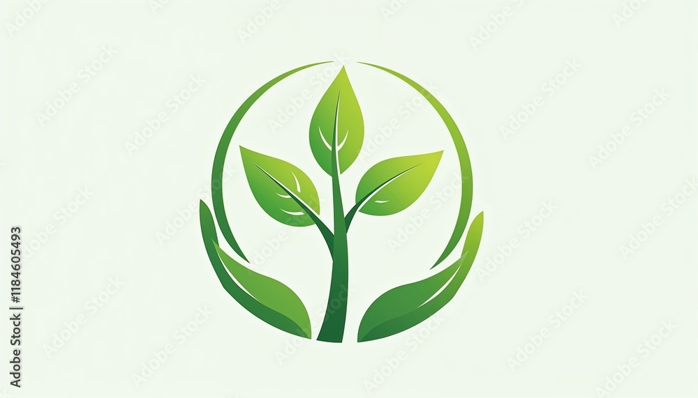 Green sprout with leaves cradled by hands in a circular design on a light background, symbolizing growth, sustainability, and environmental care Green sprout with leaves cradled by hands in a circular design on a light background, symbolizing growth, sustainability, and environmental care