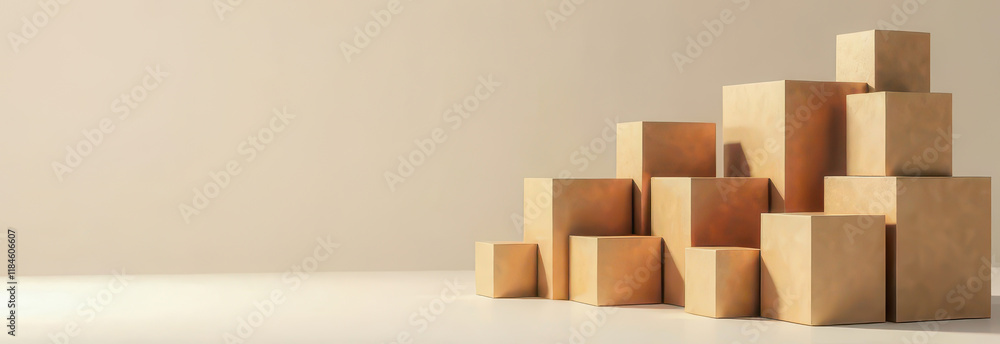 Banner with Rows of Boxes Symbolizing Moving Services, Transportation, Delivery, Purchases, Packaging, and Services Banner with Rows of Boxes Symbolizing Moving Services, Transportation, Delivery, Purchases, Packaging, and Services
