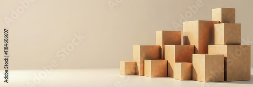 Banner with Rows of Boxes Symbolizing Moving Services, Transportation, Delivery, Purchases, Packaging, and Services