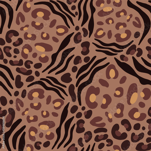 Seamless Hand Drawing Abstract Leopard Cheetah Skin with Zebra Tiger Stripes Vector Pattern Isolated Background