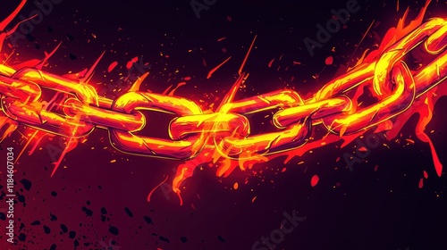 Fiery Burning Chain Links Abstract Metal Chain Glowing Hot Links Intense Energy Dynamic Design photo