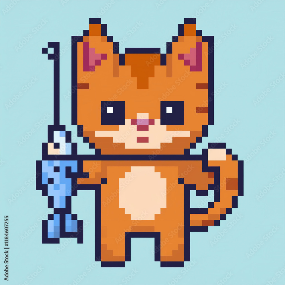 Obraz premium Pixel art style pixelated cat