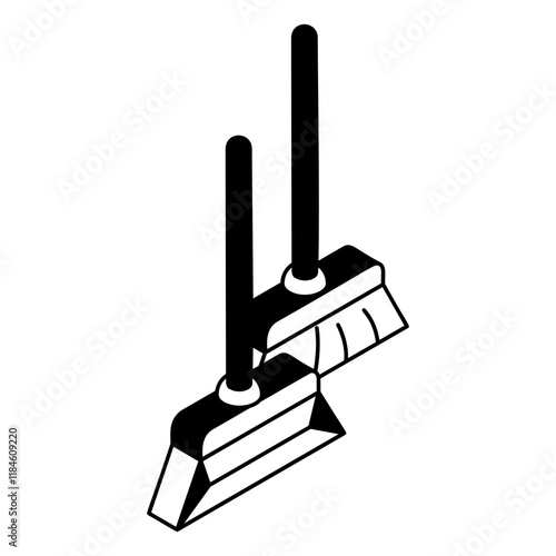 Dry sweeping brush broom set isometric vector design, Housekeeping symbol, Public health Custodial sign, Waste management illustration, Dust Collector isometric concept