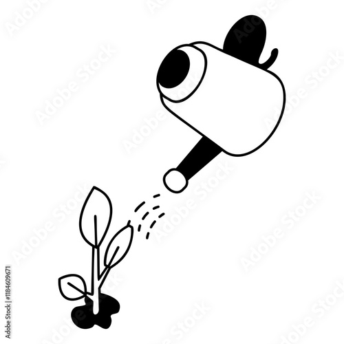 Irrigation isometric vector design, Housekeeping symbol, Public health Custodial sign, Waste management illustration, Giving water to Plant outline concept