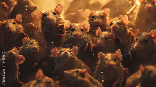 A lot of starving rats waiting to be fed up,looking camera. Starveil. Illustration photo