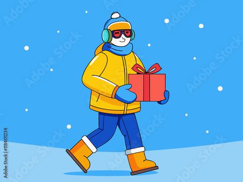 Winter Shopper in Bright Yellow Puffer Coat and Blue Jeans – Stylish Cold-Weather Fashion