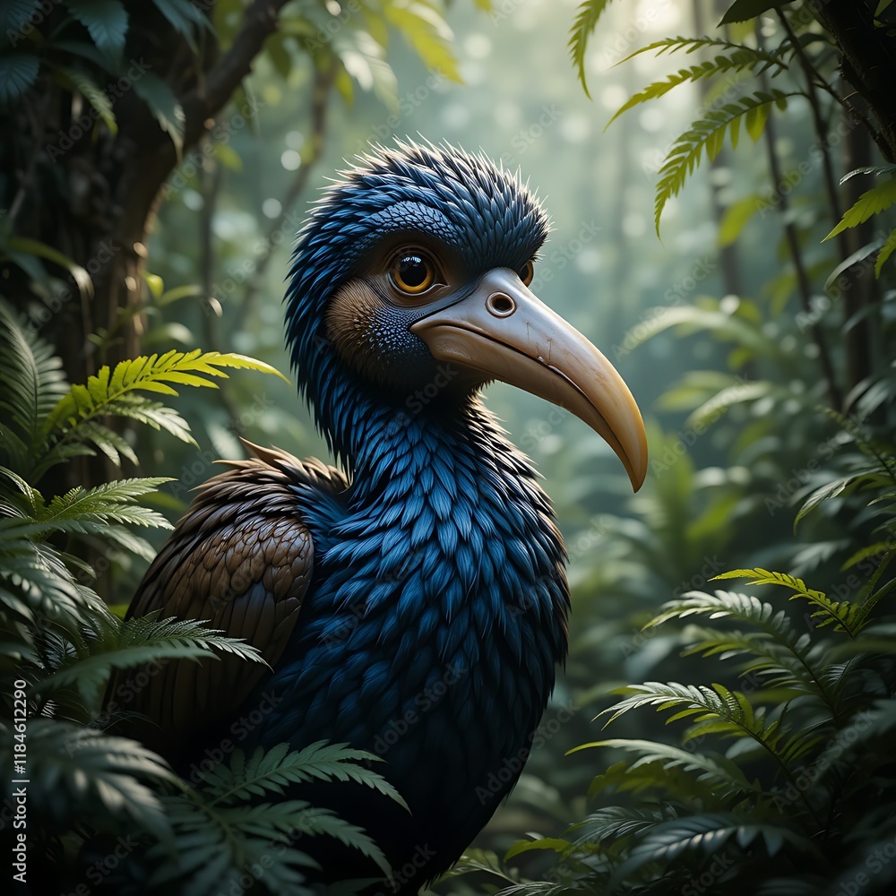 Fototapeta premium Illustration of Dodo bird in the jungle, generative ai. 