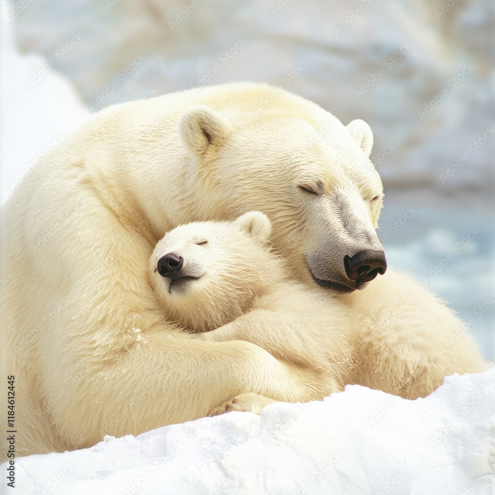Nurturing polar bear family bonds arctic habitat wildlife snowy environment close-up view nature's love Nurturing polar bear family bonds arctic habitat wildlife snowy environment close-up view nature's love