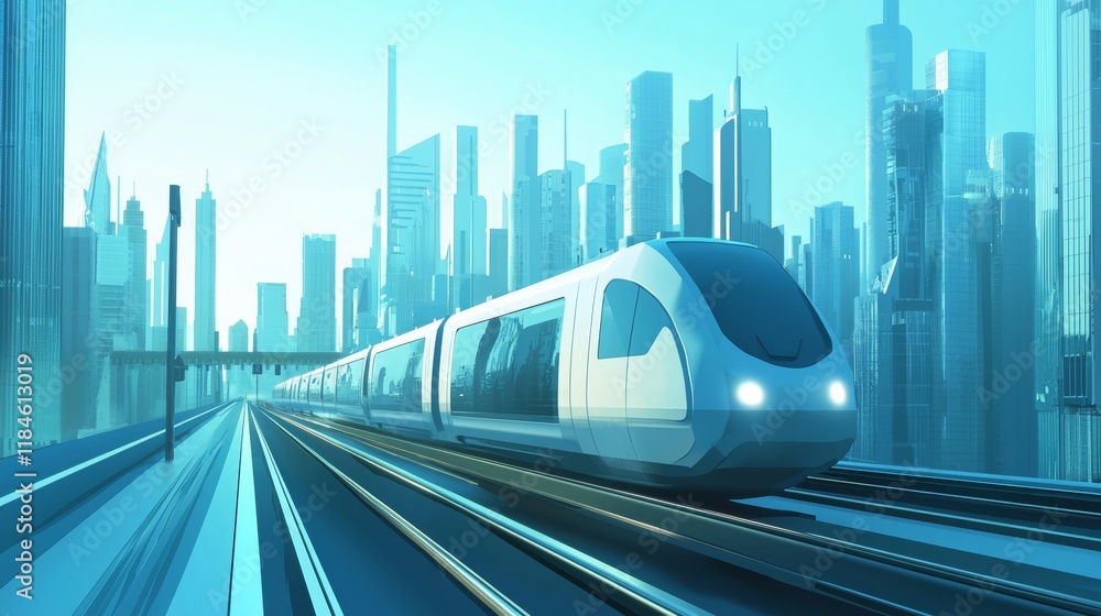 Naklejka premium Futuristic city skyline in the background with tall, modern skyscrapers