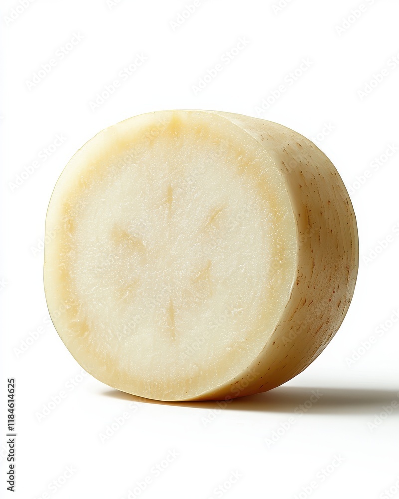 Fresh daikon slice isolated on white background food minimalist style culinary concept Fresh daikon slice isolated on white background food minimalist style culinary concept