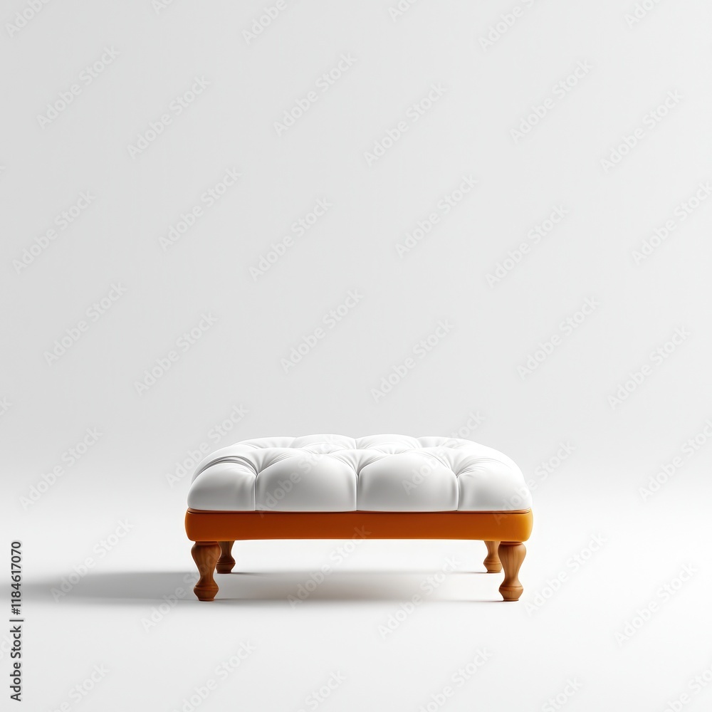 Elegant Modern Tufted Ottoman in Bright Orange and White Design Elegant Modern Tufted Ottoman in Bright Orange and White Design