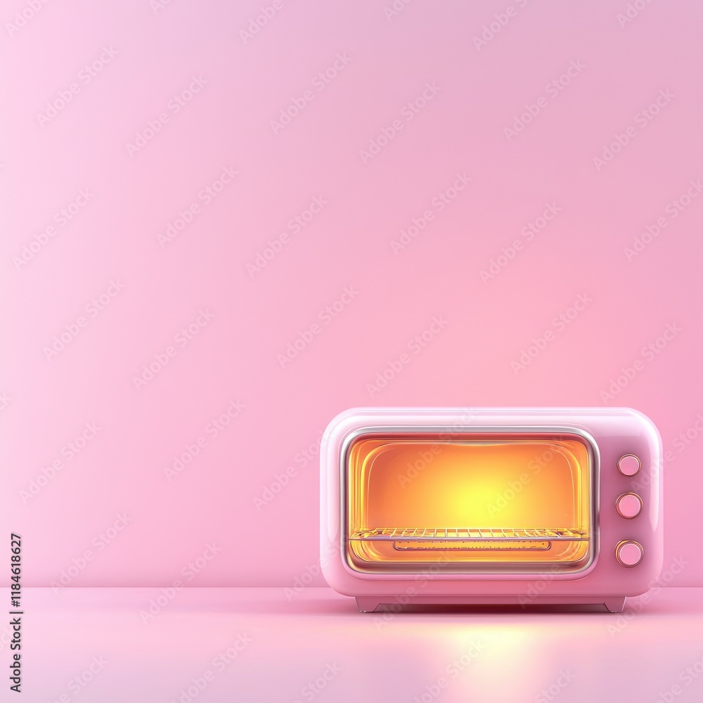 Fototapeta premium Retro Style Toaster Oven with Warm Lighting on Pink Background