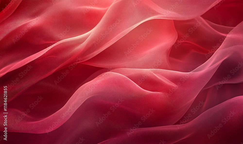 Obraz premium Red silk fabric waves, soft light, background blur, design texture