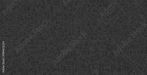 Seamless city street map on black background.
