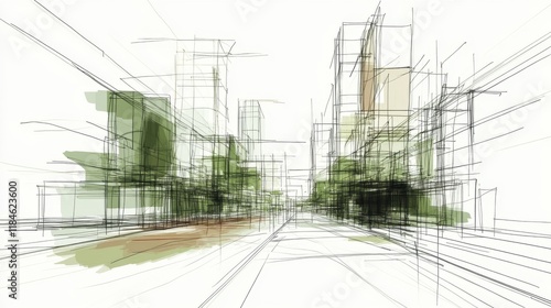 Visual representation of urban growth through building designs.