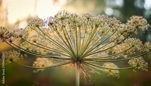 angelica forest an umbrella plant on an artistically blurred background with a side a beautiful weed with seeds