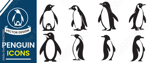 Penguin vector silhouette set design. Penguin icon, mascot, logo design. Penguin vector illustration.