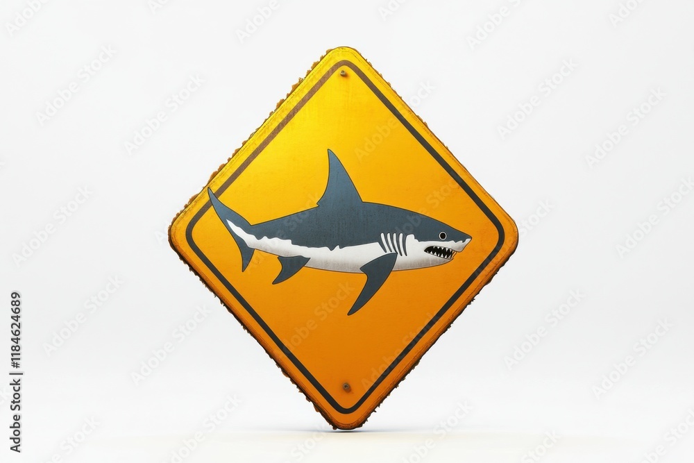 Warning Shark Safety Sign, isolated on white, caution concept Warning Shark Safety Sign, isolated on white, caution concept