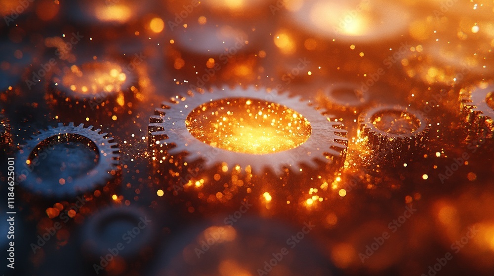 Obraz premium Close-up of gears and sparks, showcasing an industrial design aesthetic.