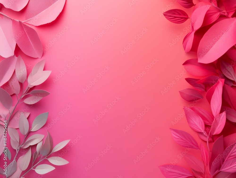 Fototapeta premium Pink and light pink leaves on a pink background