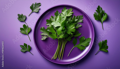 parsley leaves on a purple plate and purple heritage