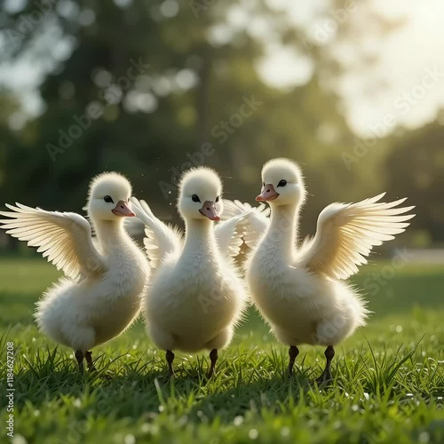 아기 백조들의 날개짓 photo