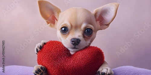 Adorable Puppies Hugging Hearts portraits in Hyper-Realistic Settings photo