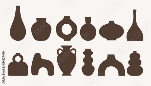 Ceramic vase icons set in flat style. Vector illustration. Modern collection ceramic vases, pots and jugs in silhouette.