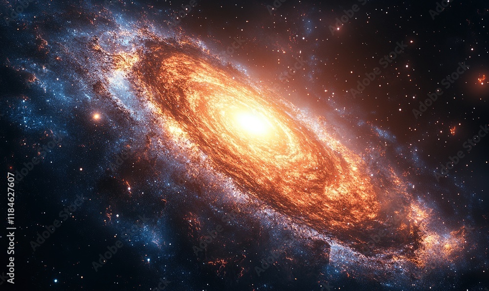 Obraz premium A stunning depiction of a spiral galaxy, showcasing vibrant colors and cosmic beauty.