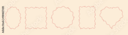 Set of vintage frames made of wavy ribbons in red tones. Elegant frames for postcards, invitations. Vector illustration.