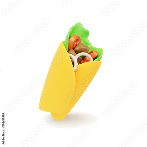 Wrap sandwich. Shawarma sandwich 3d icon. Kebab burrito isolated on white realistic 3d vector