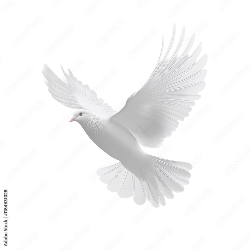 Fototapeta premium A white dove flying against a plain background.