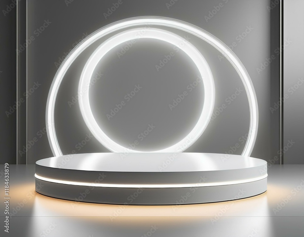 abstract 3d white st round corner cube pedestal or stand podium with glowing neon ring backdrop white minimal wall scene for product display presentation geometric rendering platform abstract 3d white st round corner cube pedestal or stand podium with glowing neon ring backdrop white minimal wall scene for product display presentation geometric rendering platform