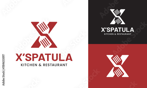 Letter Initial X Spatula Logo Design Template. Suitable for Restaurant Kitchen Bistro Cafe Catering Eatery Grill Barbeque or Chef Cook Kitchener Food Blogger Business Brand Company Logo Design