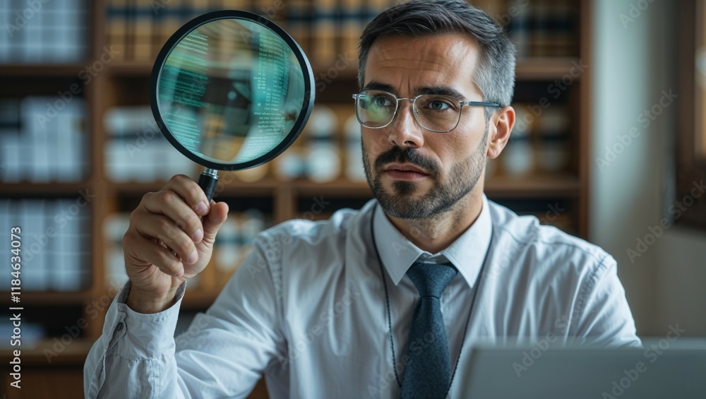 businessman looking through magnifying glass businessman looking through magnifying glass