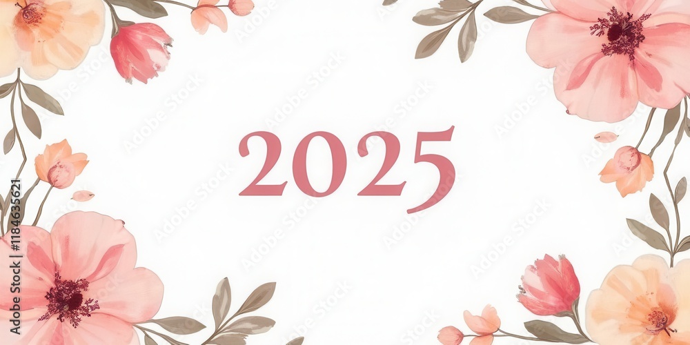 Fototapeta premium 2025 Floral Watercolor Calendar Design